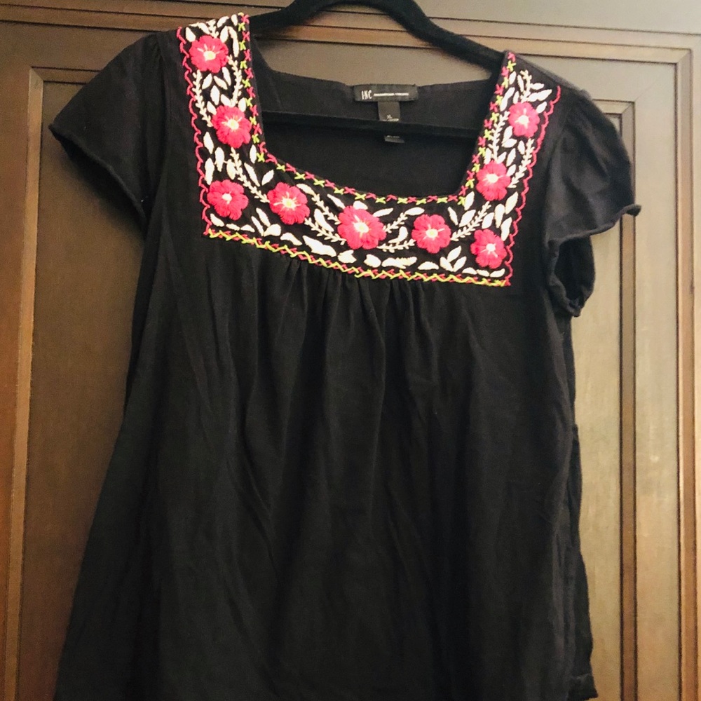 Black square neck blouse